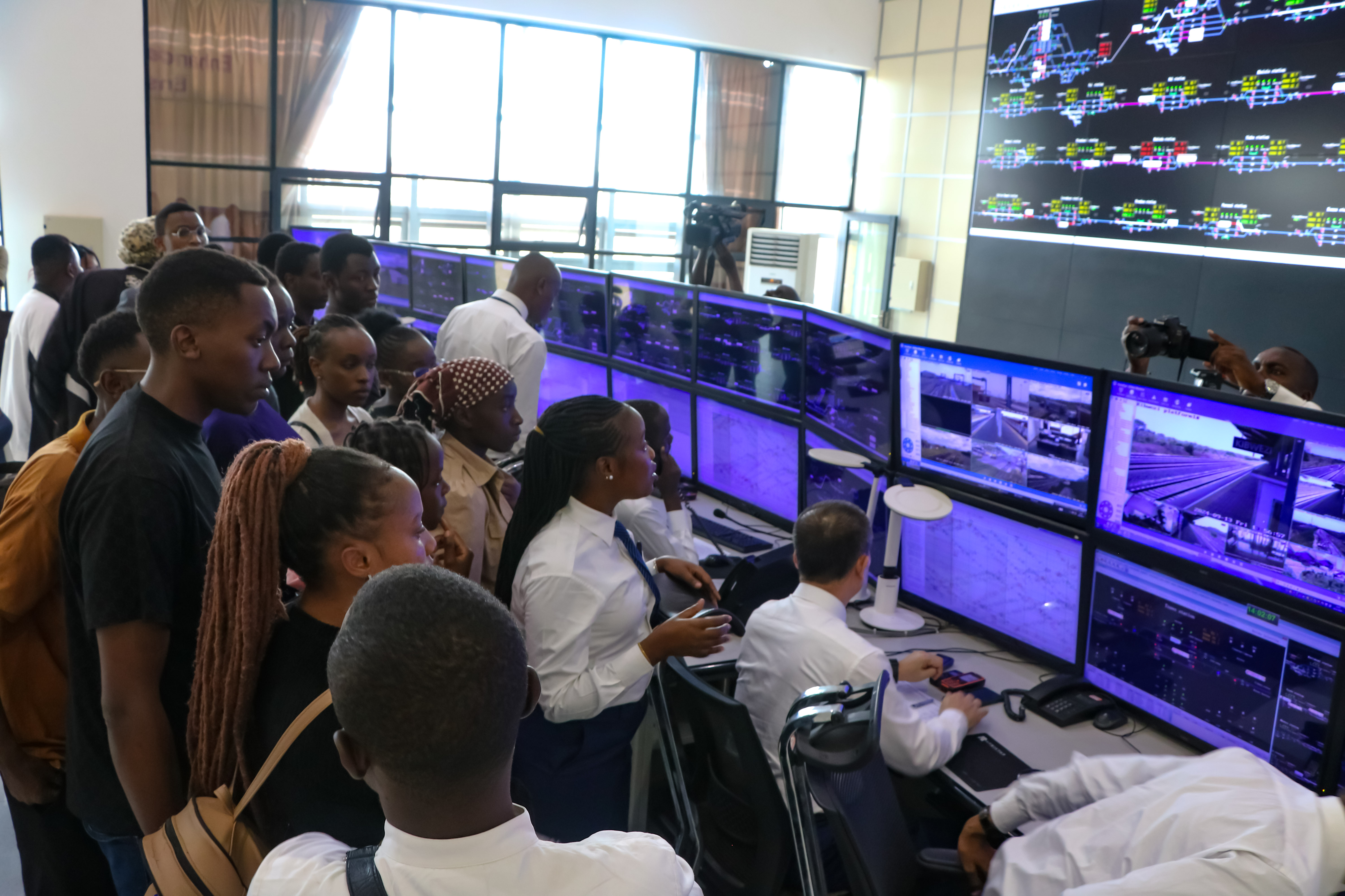 CIUoN students on a tour of the Main Control Room of the Standard Gauge Railway